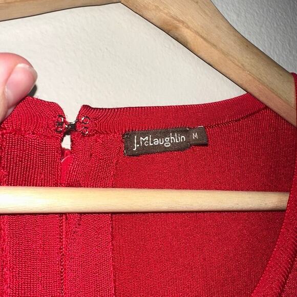 J. McLaughlin Red Knit Fit & Flare Dress Medium Stretch Nylon Rayon - Picture 4 of 7